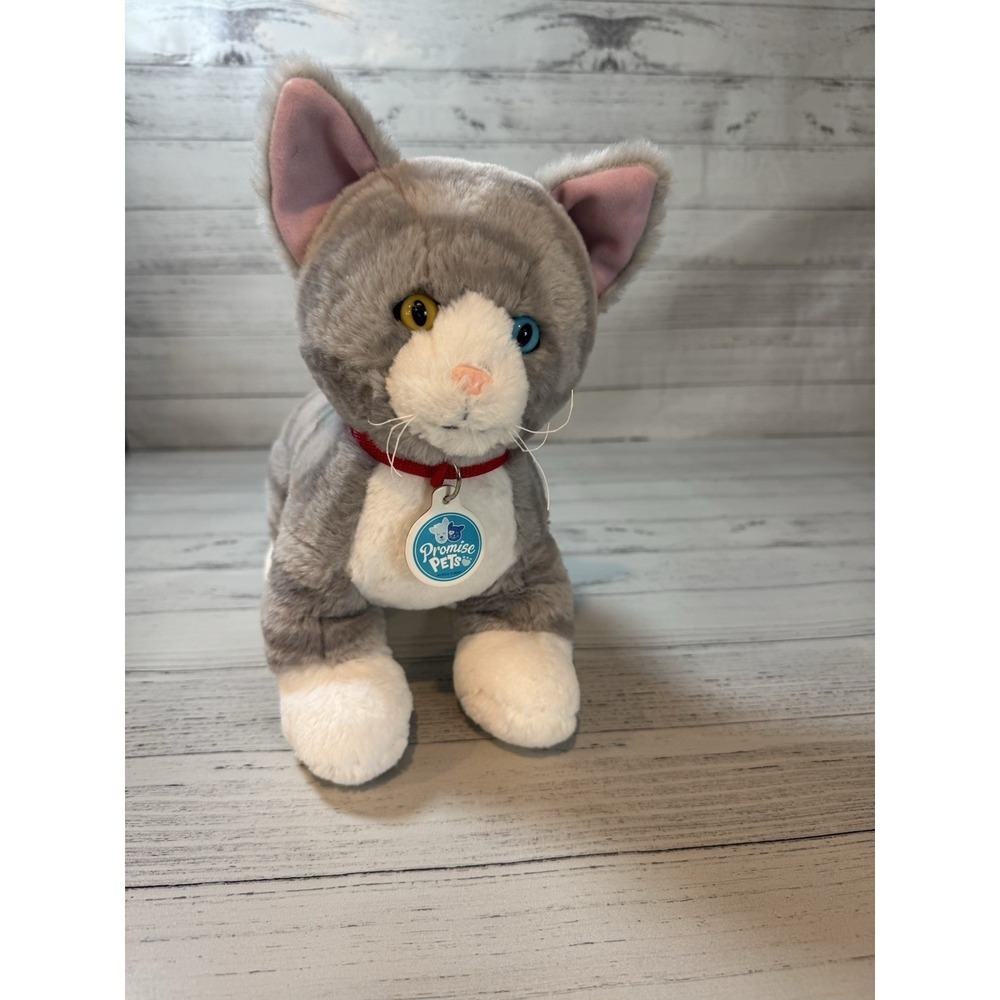 Build A Bear Promise Pets Catโ Plush Striped Gray and White 12" with sound works